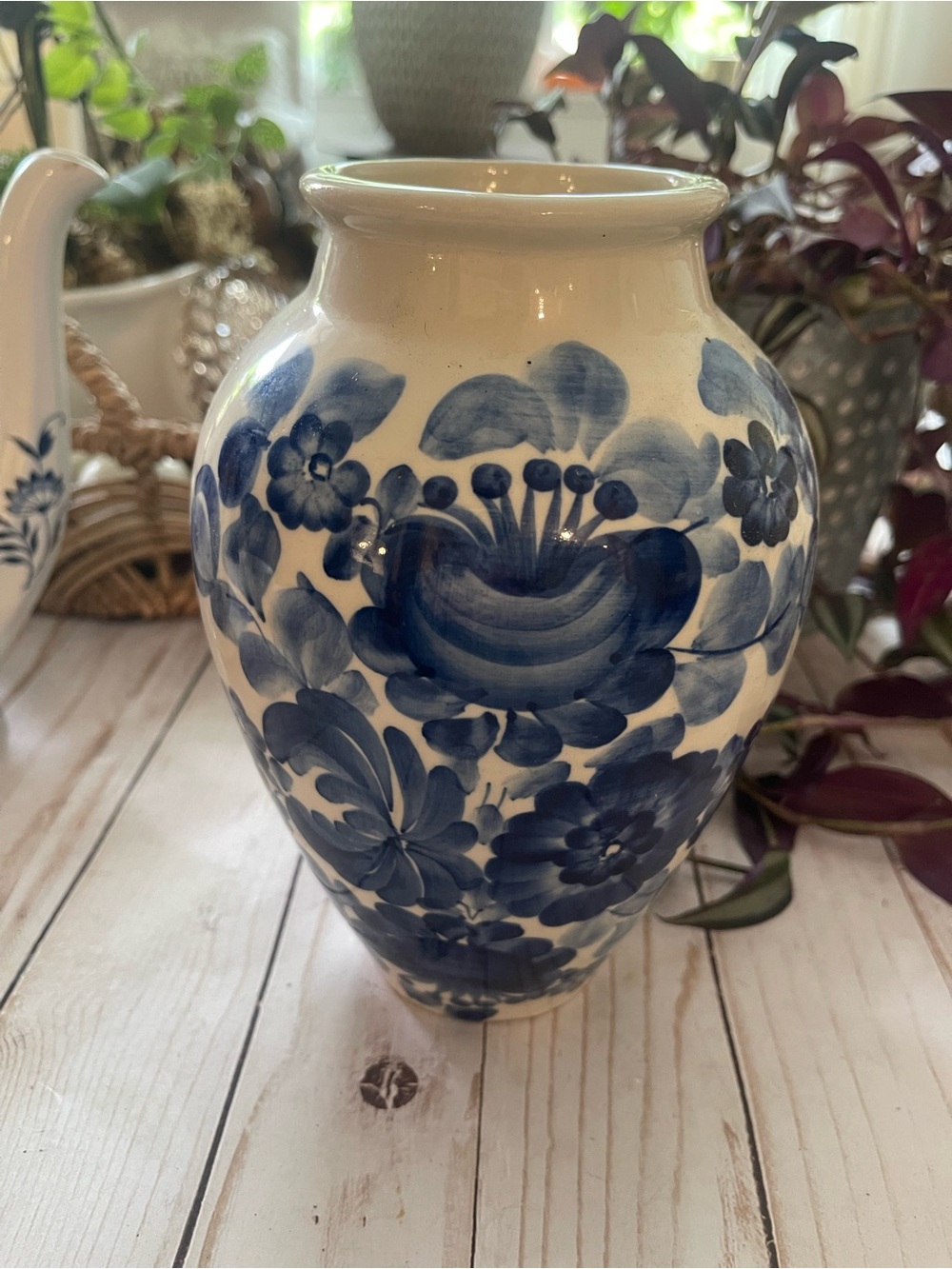 Blue and White Floral Ceramic Vase - Decorative Home Accent